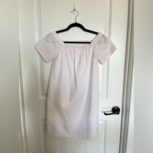 Maison Jules Seersucker Light Pink and White Striped Off The Shoulder Dress XS